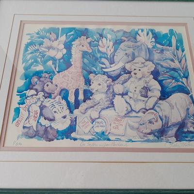 Steiff bear watercolor framed, signed and numbered wall art