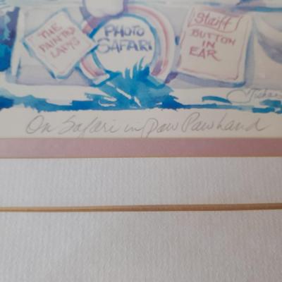 Steiff bear watercolor framed, signed and numbered wall art