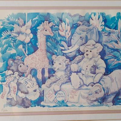 Steiff bear watercolor framed, signed and numbered wall art