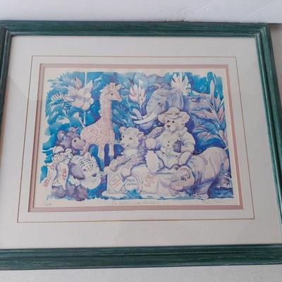 Steiff bear watercolor framed, signed and numbered wall art