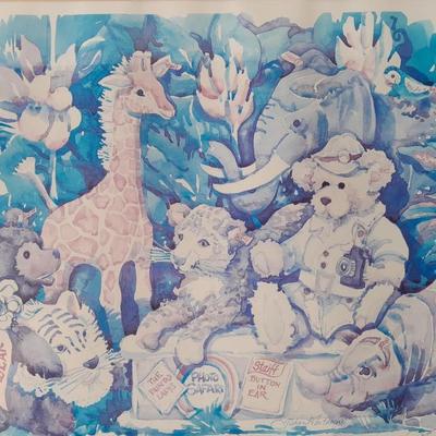 Steiff bear watercolor framed, signed and numbered wall art