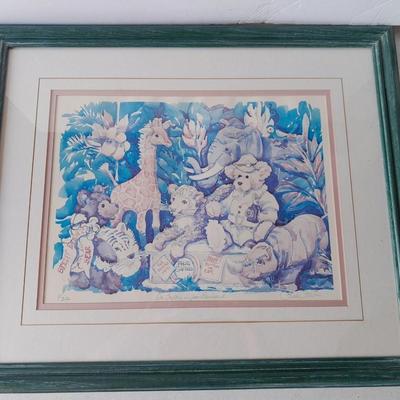 Steiff bear watercolor framed, signed and numbered wall art