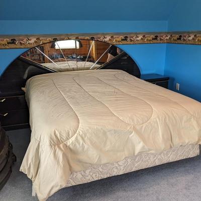 Vintage Art Deco Queen Bed, Mattress and Bedding