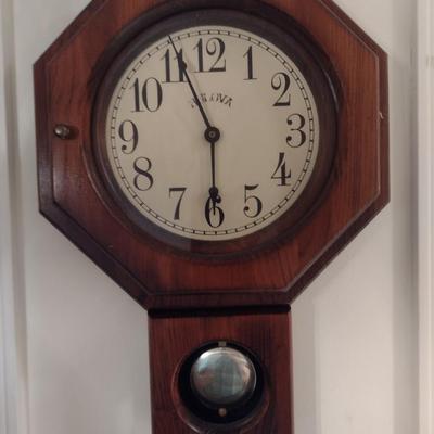 Bulova Octagon Wood Case Pendulum Wall Clock Battery Operated