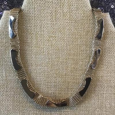 Gold tone Woven Mesh Midcentury Choker with details
