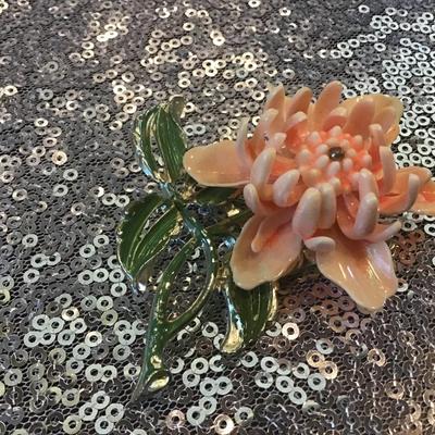 Vintage Celluloid  Type Enamel Floral  Brooch