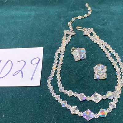 Vintage Faceted Necklace and Clip Earrings