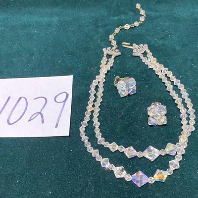 Vintage Faceted Necklace and Clip Earrings