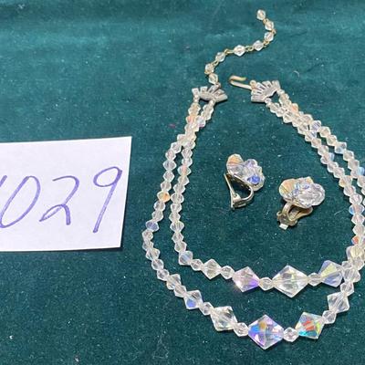 Vintage Faceted Necklace and Clip Earrings