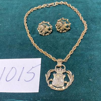 Vintage Kent Coat of Arms Necklace with Clip Earrings