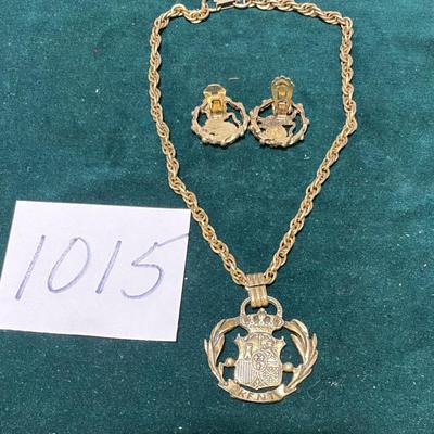 Vintage Kent Coat of Arms Necklace with Clip Earrings