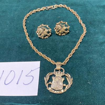 Vintage Kent Coat of Arms Necklace with Clip Earrings