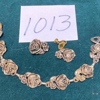Vintage Rose Bracelet and Clip Earrings