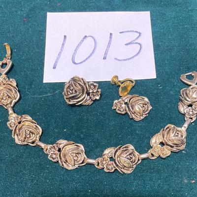 Vintage Rose Bracelet and Clip Earrings