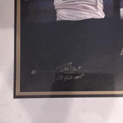 Saints Super Bowl Win Triple Signed MVP Serilith (398/500) Signed By Drew Brees, Sean Payton and Michael Hunt (Artist) Gold Ink
