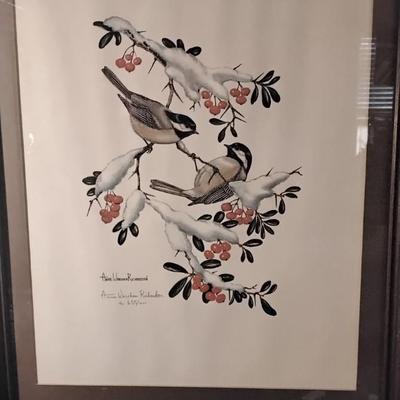 Vintage Anne Worsham Richardson "Black Capped Chickadee" Print  Signed by the Artist, 1970 655/1500