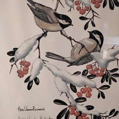 Vintage Anne Worsham Richardson "Black Capped Chickadee" Print  Signed by the Artist, 1970 655/1500