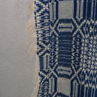 Mid 1800's Antique Blue & White Jacquard Wool Throw/Coverlet/Wall Hanging