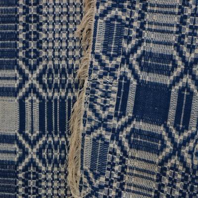Mid 1800's Antique Blue & White Jacquard Wool Throw/Coverlet/Wall Hanging