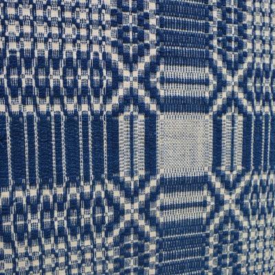Mid 1800's Antique Blue & White Jacquard Wool Throw/Coverlet/Wall Hanging