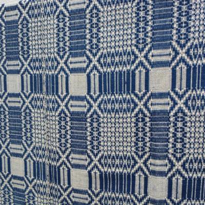 Mid 1800's Antique Blue & White Jacquard Wool Throw/Coverlet/Wall Hanging