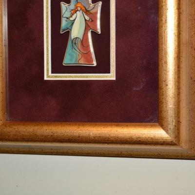 P. Buckley Moss Framed/Matted Angel Cross Pin/Pendant