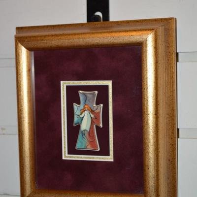 P. Buckley Moss Framed/Matted Angel Cross Pin/Pendant