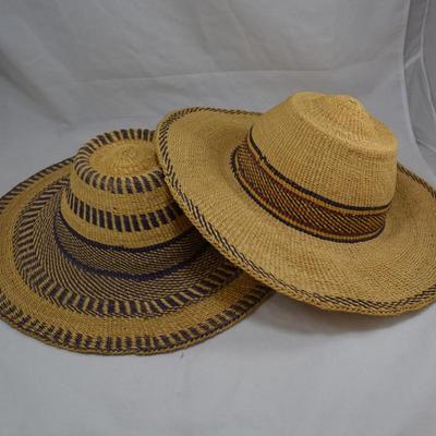Set of 2 Handmade African Bolga Basket Straw Sun Hats