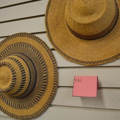 Set of 2 Handmade African Bolga Basket Straw Sun Hats