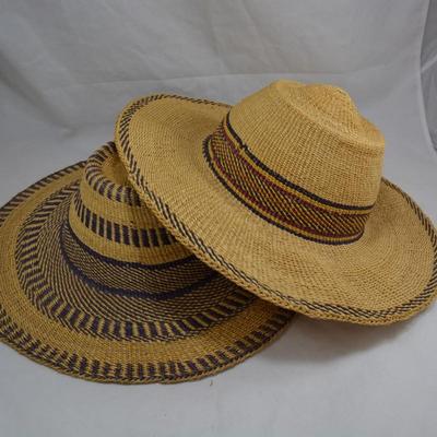 Set of 2 Handmade African Bolga Basket Straw Sun Hats