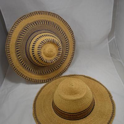 Set of 2 Handmade African Bolga Basket Straw Sun Hats