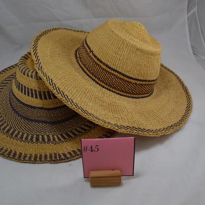 Set of 2 Handmade African Bolga Basket Straw Sun Hats