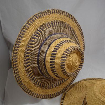 Set of 2 Handmade African Bolga Basket Straw Sun Hats
