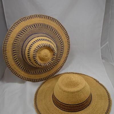Set of 2 Handmade African Bolga Basket Straw Sun Hats