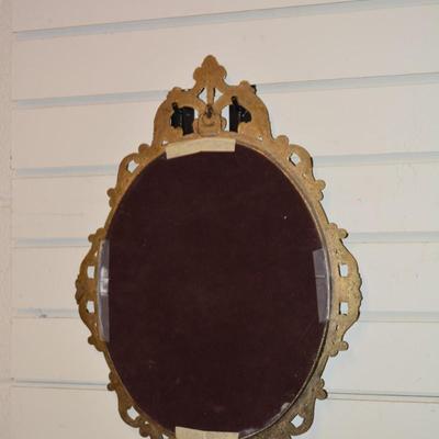 Pair of Vintage Ornate Oval Curved Glass Metal Frames w/ "The Angelus" Prints - AS IS