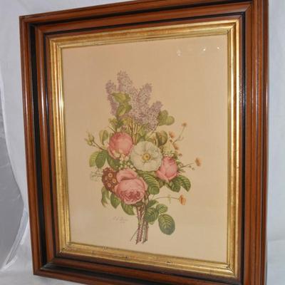 Framed JL Prevost French Floral Print Measures 22"x19.25"