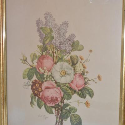 Framed JL Prevost French Floral Print Measures 22"x19.25"