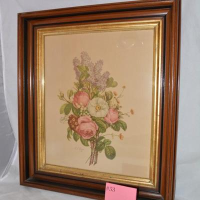 Framed JL Prevost French Floral Print Measures 22"x19.25"