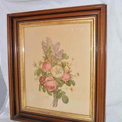 Framed JL Prevost French Floral Print Measures 22"x19.25"