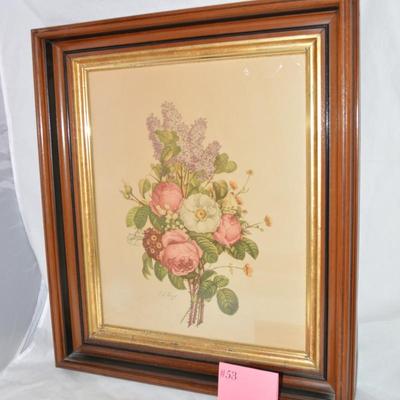 Framed JL Prevost French Floral Print Measures 22"x19.25"
