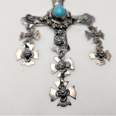Lot #13  Vintage Mexican Sterling Jerusalem Cross set with Turquoise