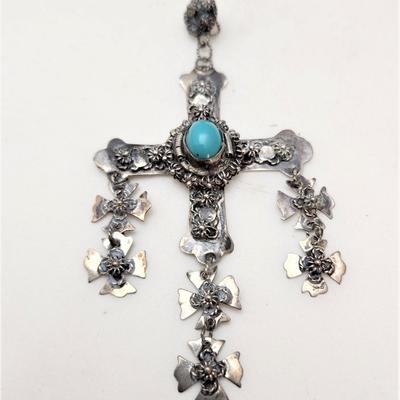 Lot #13  Vintage Mexican Sterling Jerusalem Cross set with Turquoise