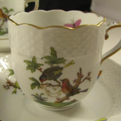 Set of Three Herend Rothschild Birds Tea Cups with Saucers