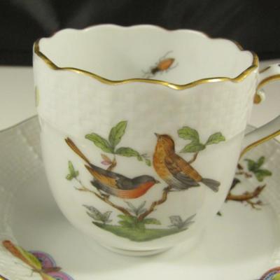 Set of Three Herend Rothschild Birds Tea Cups with Saucers