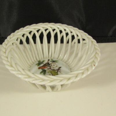 Herend Rothschild Birds Woven Porcelain Basket- Approx 3 3/4