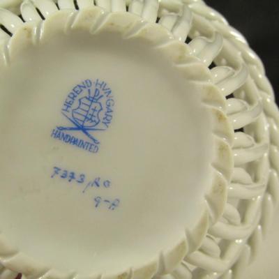 Herend Rothschild Birds Woven Porcelain Basket- Approx 3 3/4