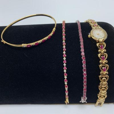 Ruby Colored Stone Jewelry incl 14K Bracelets (B3-KW)