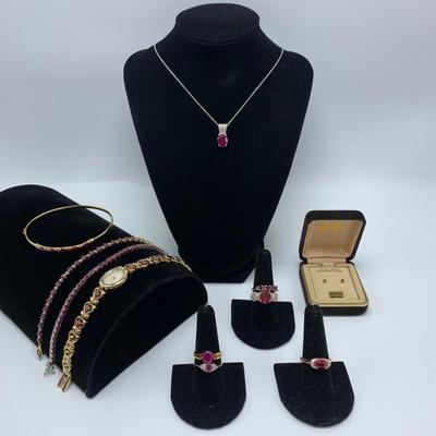 Ruby Colored Stone Jewelry incl 14K Bracelets (B3-KW)