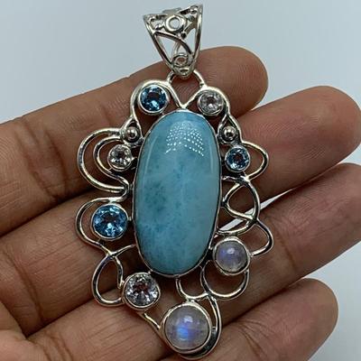 Larimar Stone Jewelry Sets with SARDA Stamped 925 Pendants (B3-KW)