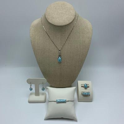 Larimar Stone Jewelry Sets with SARDA Stamped 925 Pendants (B3-KW)